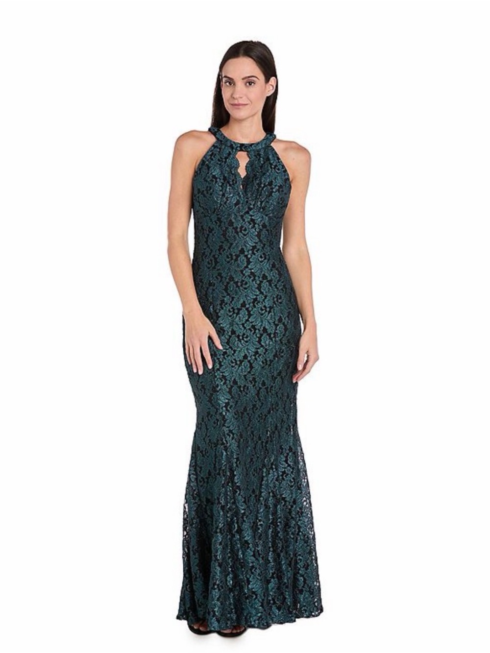 RM Richard’s long glitter lace scalloped bodice detail dress - in Spruce
